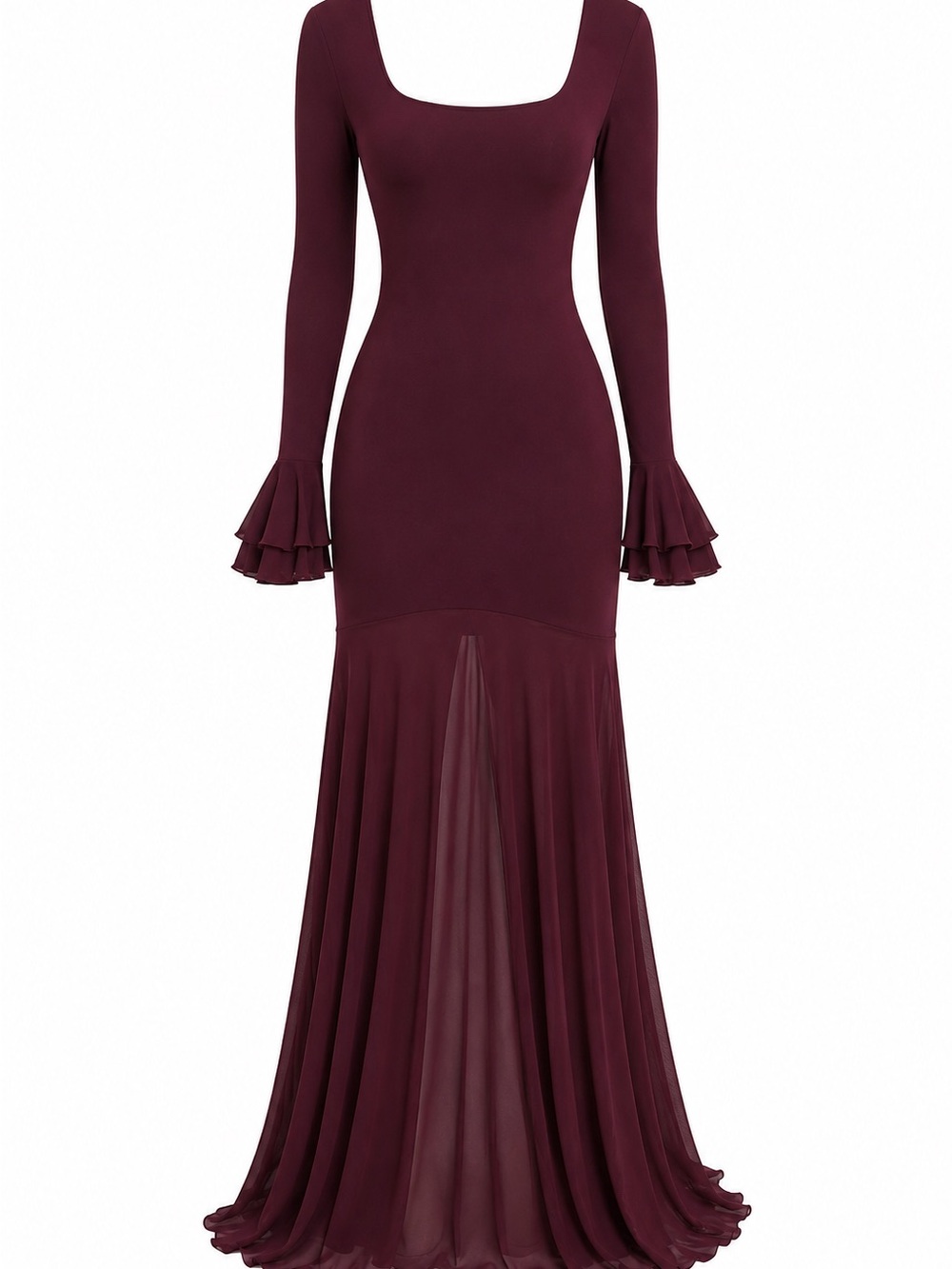 Long Sleeve Burgundy Mermaid Evening Dress - Picture 1 of 1